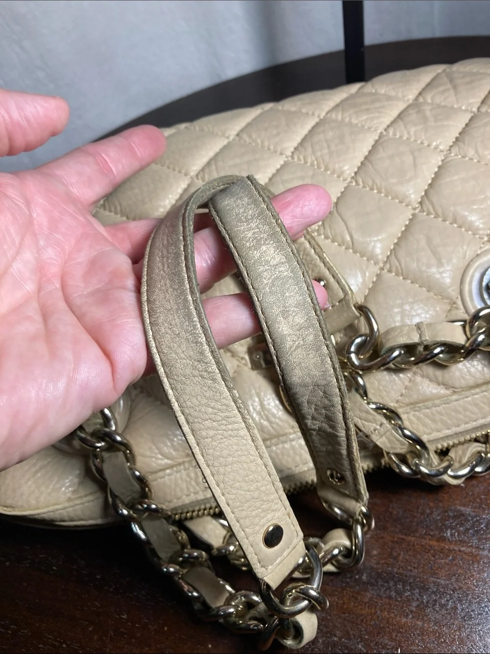 Kate Spade Georgiana Quilted Cream Leather Shoulder Bag with Chain Straps